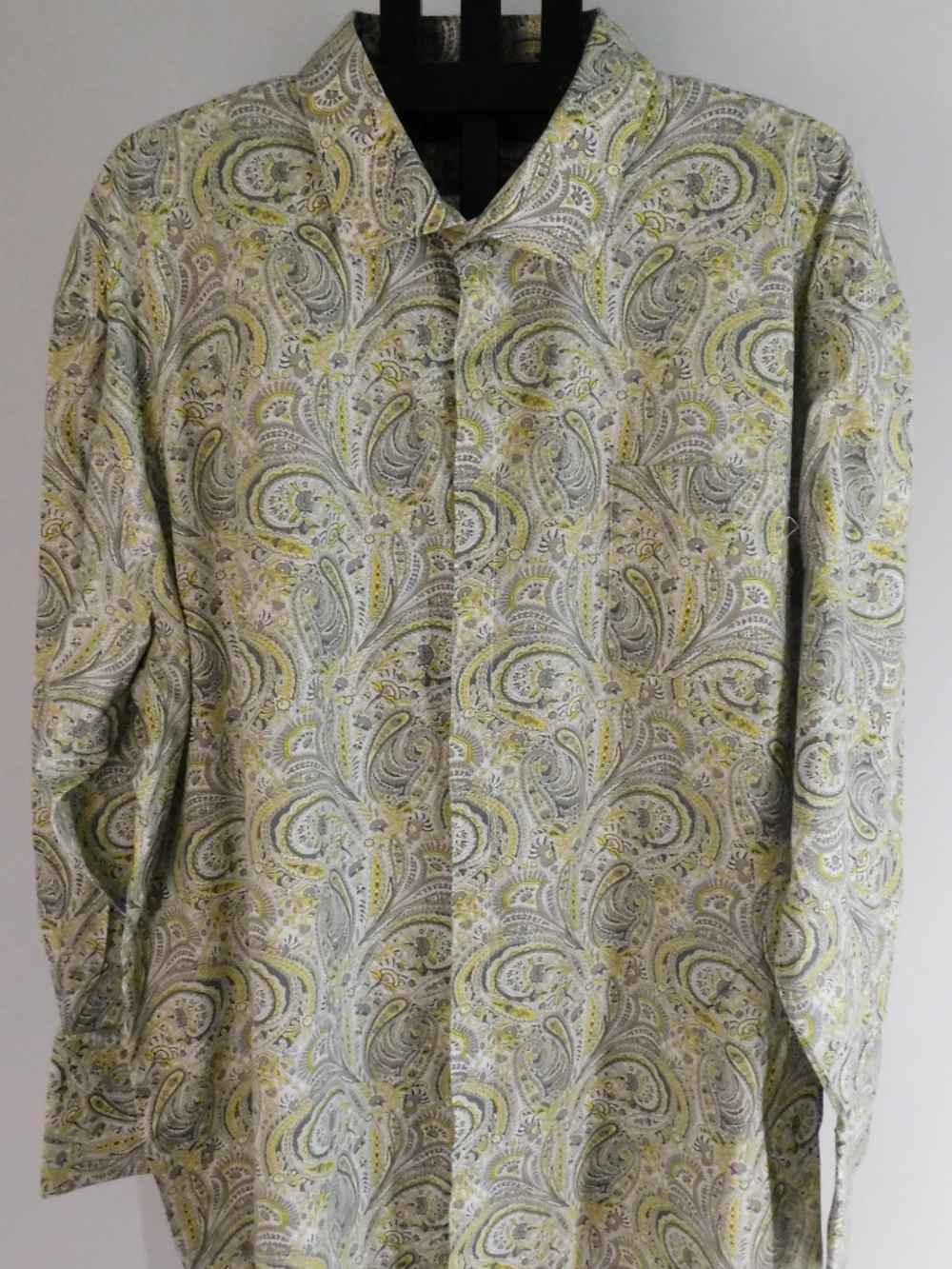 Stacy Adams Men's Dress Shirt 22 36/37 Yellow Gray Paisley French Cuff Stretch
